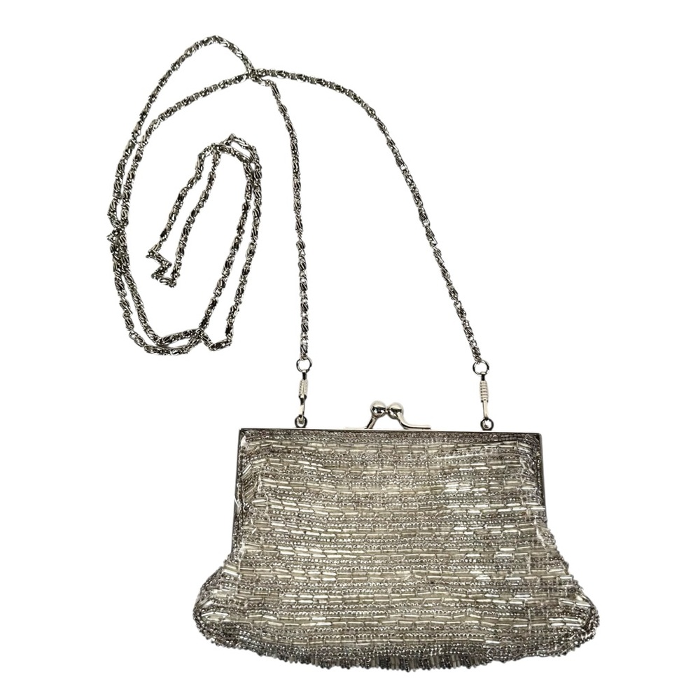 VINTAGE Art Deco Silver Hand-Beaded Kiss Lock Mini Purse